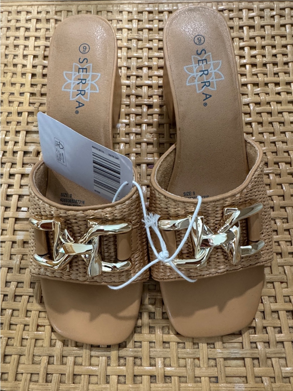 Nude block heel with Gold Chain Trim